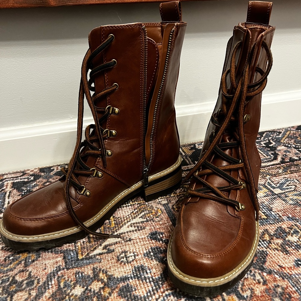 Target cognac zip lace up boots